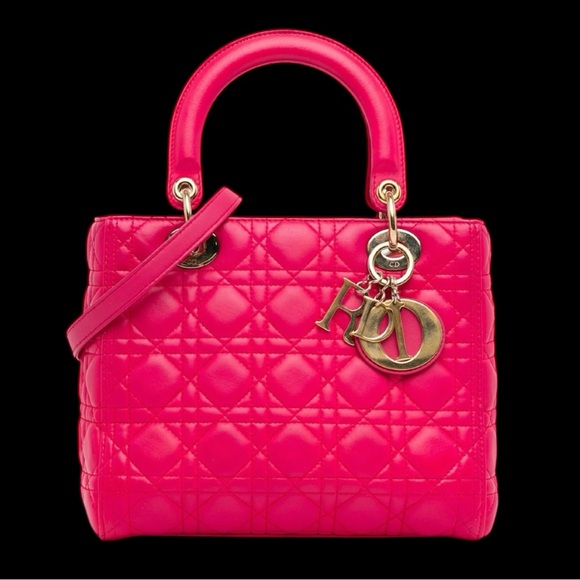 🔥 Christian Dior Lady Dior Pink Supple Quilted Lambskin Large Bag EUC! - Picture 7 of 16